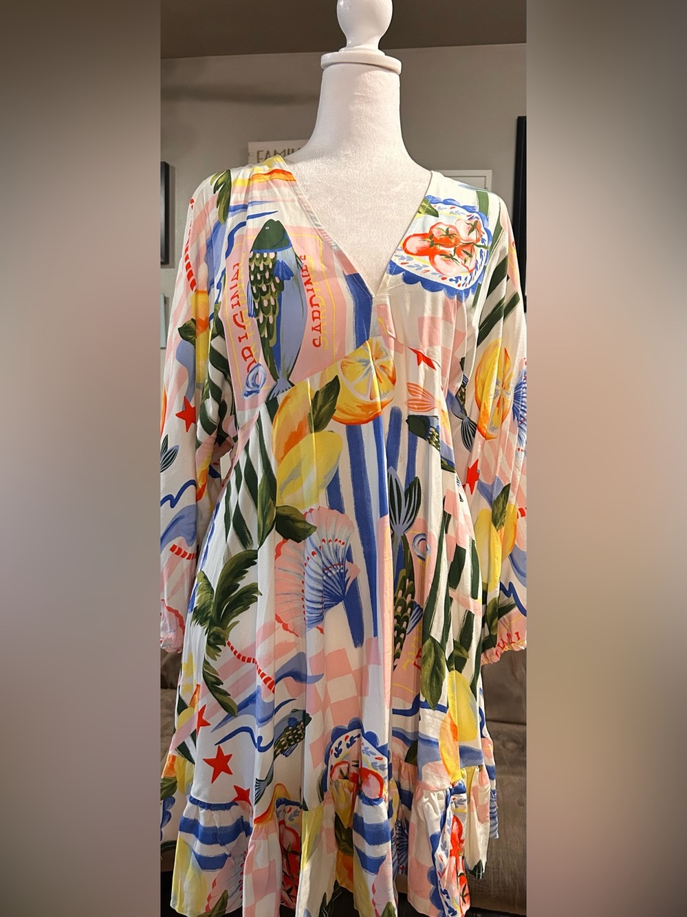 Vibrant Multi-Color Printed V-Neck Tunic Dress